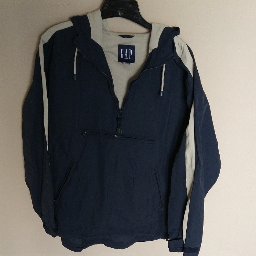 GAP Navy and Beige Hooded Waterproof Half Zip Jacket